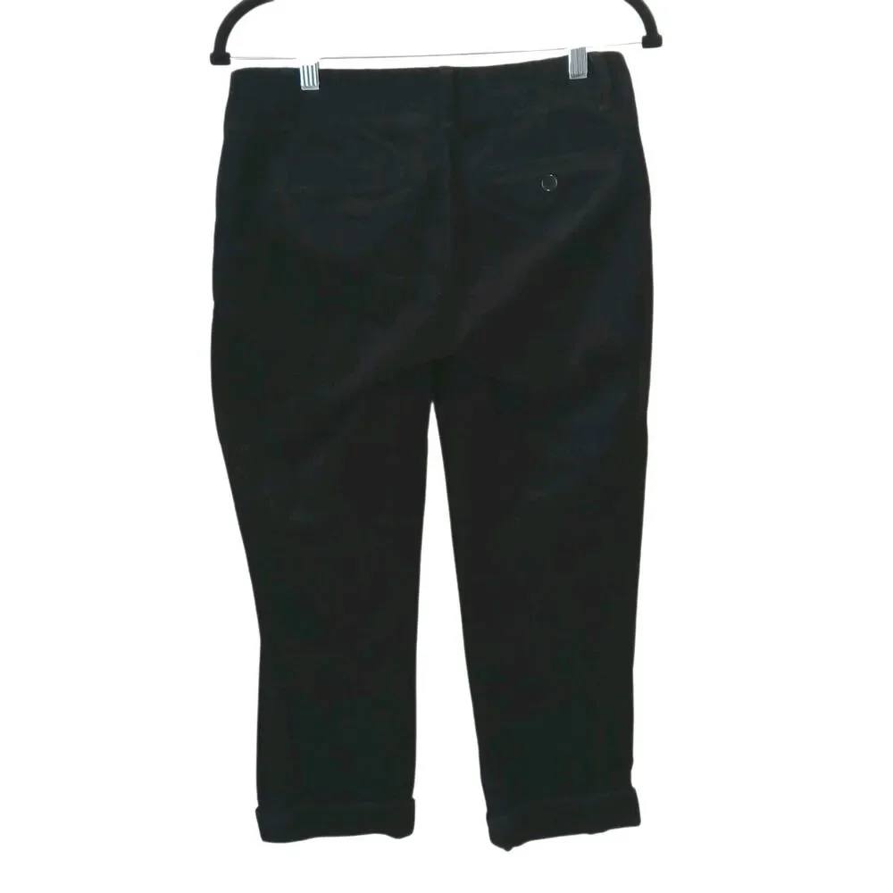 J.Crew Stretch‎ City Fit Corduroy Cuffed Black Capri Slash Pockets Size 2